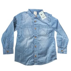 NWT Okie Dokie Chambray Denim Shirt Size 7 Long Sleeve Button Up‎ Blue Casual ~